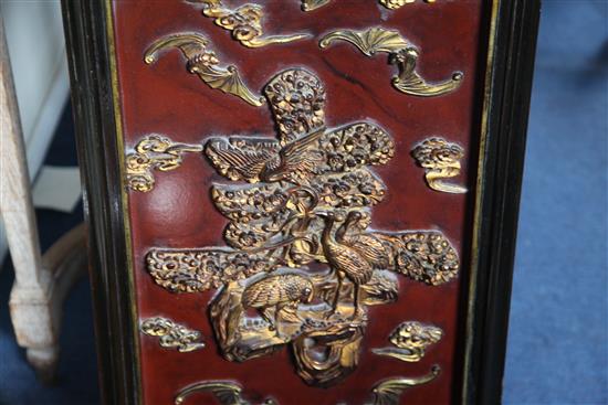 A pair Chinese gilt-lacquered wood panels, late 19th / early 20th century, 78.5 x 43cm